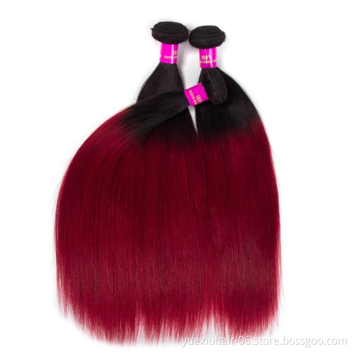 CELIE 100% Virgin Unprocessed Cuticle Aligned Hair Bundles Mink 1B/Red Ombre Straight Hair Extensions